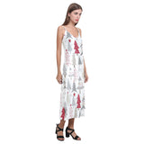 Cute Christmas tree pattern V-Neck Open Fork Long Dress