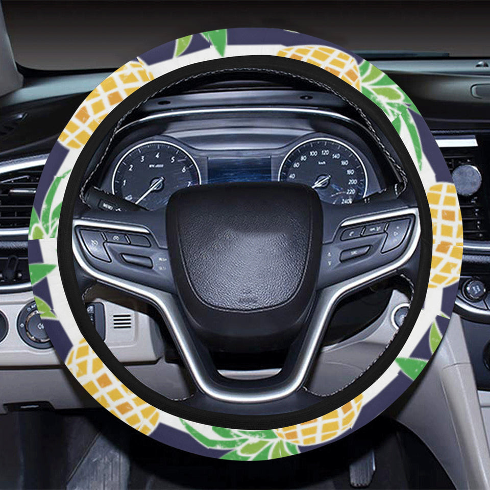 Pineapples pattern striped background Car Steering Wheel Cover