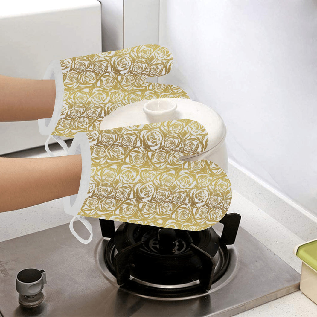 Rose Pattern Print Design 05 Heat Resistant Oven Mitts