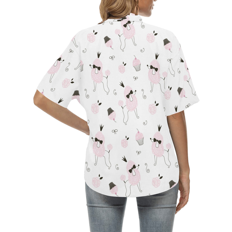 Poodle dog rose cake pattern Women's All Over Print Hawaiian Shirt