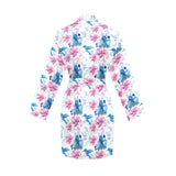 Hummingbird Pattern Print Design 02 Women's Long Sleeve Belted Night Robe