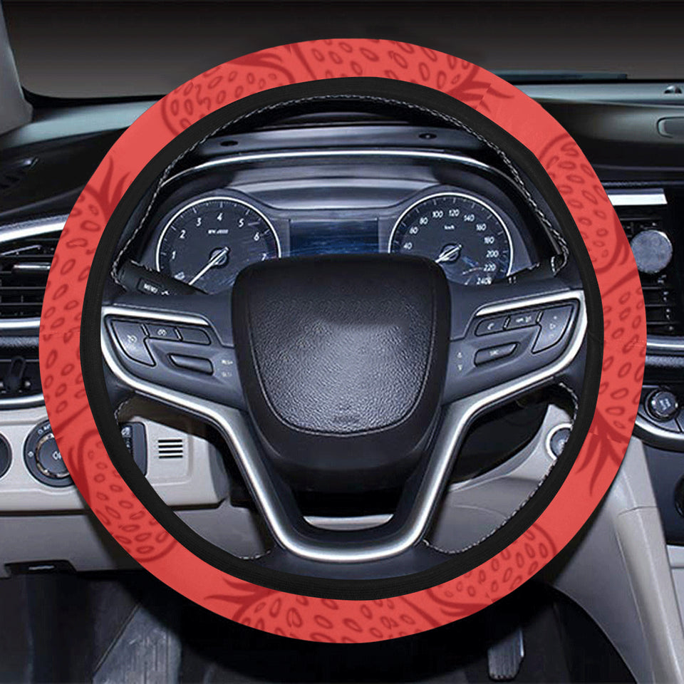 strawberry pattern red background Car Steering Wheel Cover