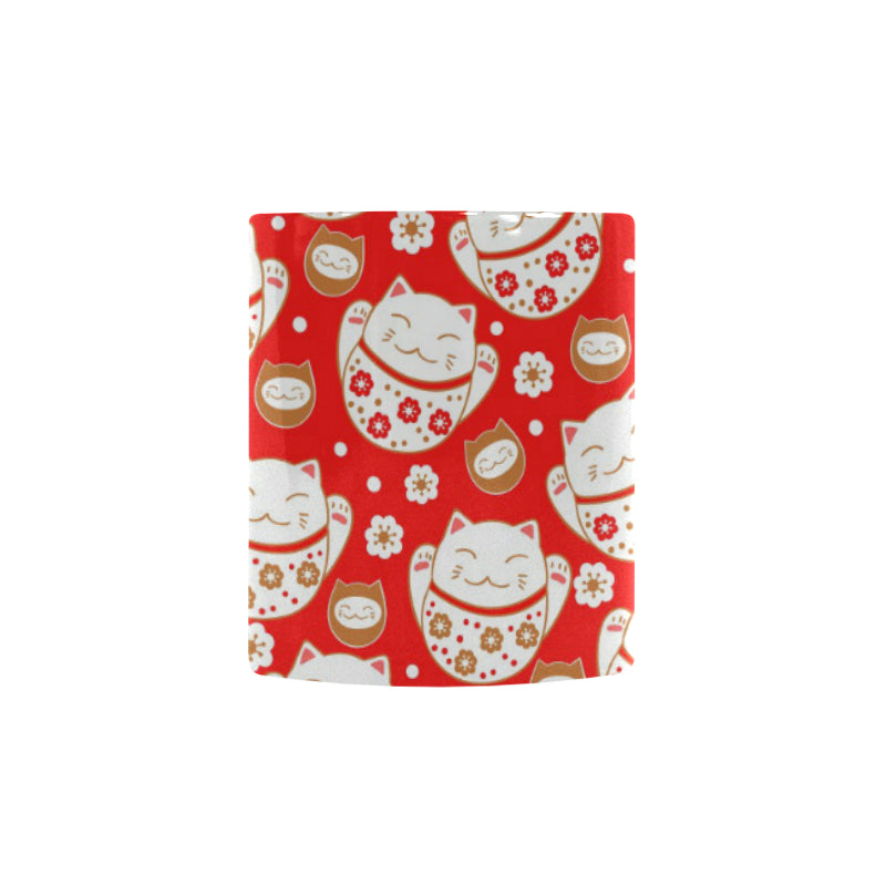 Cute Maneki neko cat red background Morphing Mug Heat Changing Mug