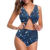 Night sky star pattern Chest Bowknot High Waisted Bikini Swimsuit