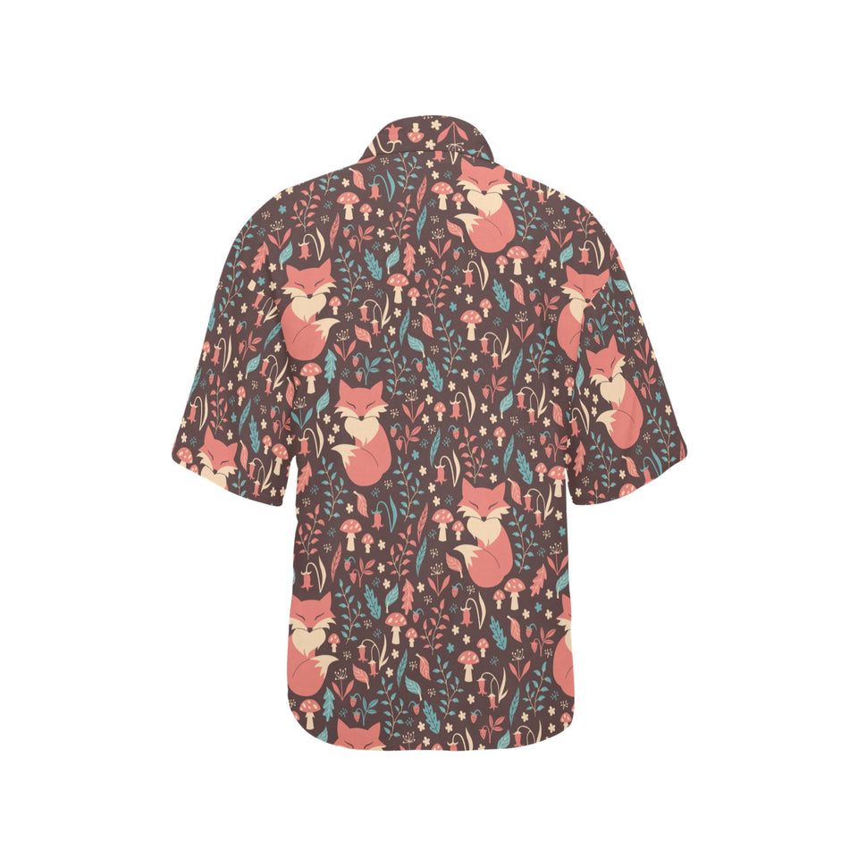 fox leaves mushroom pattern Women's All Over Print Hawaiian Shirt