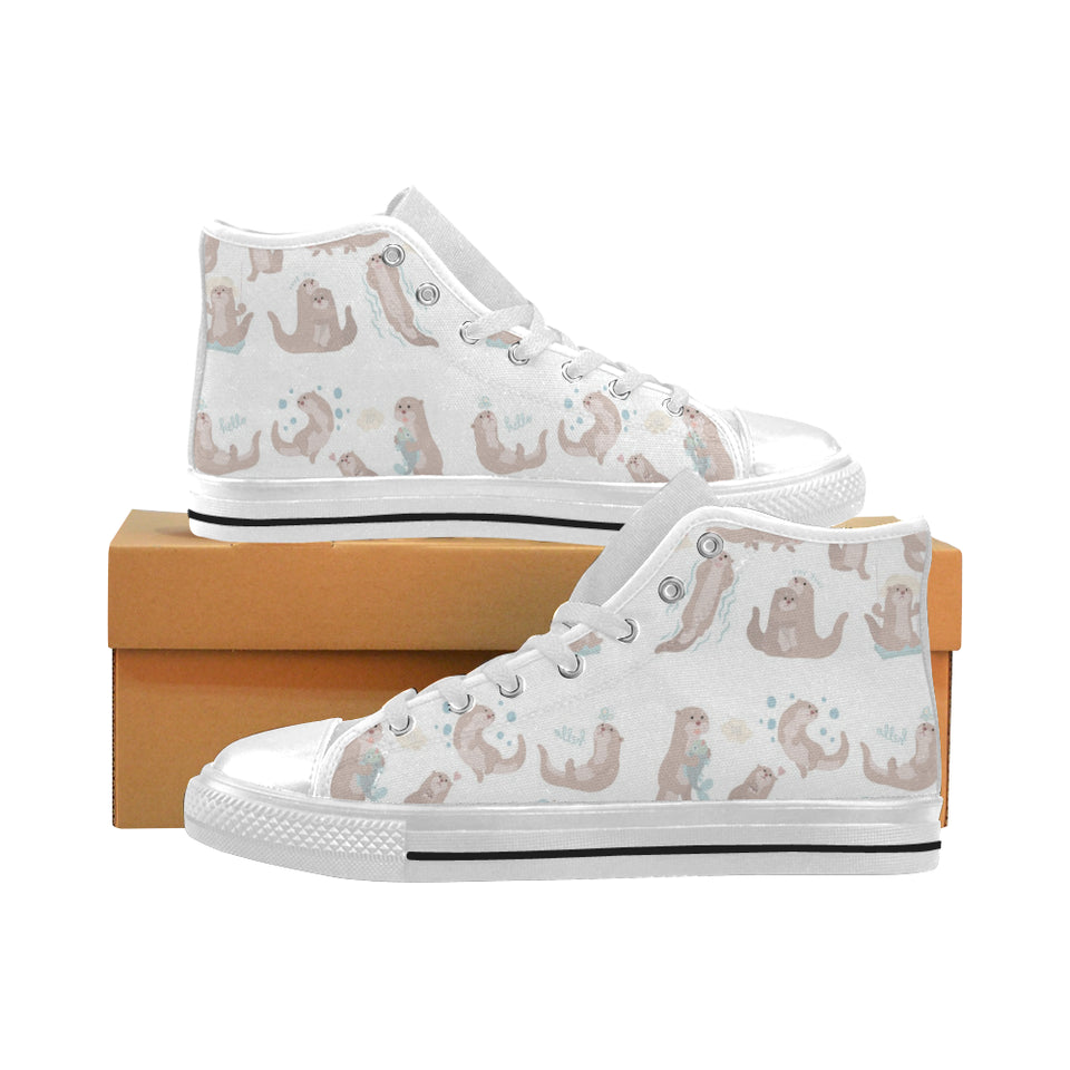 Cute sea otters pattern Men's High Top Canvas Shoes White