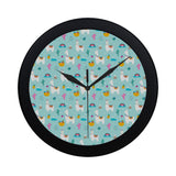 Llama alpaca cactus leaves pattern Elegant Black Wall Clock