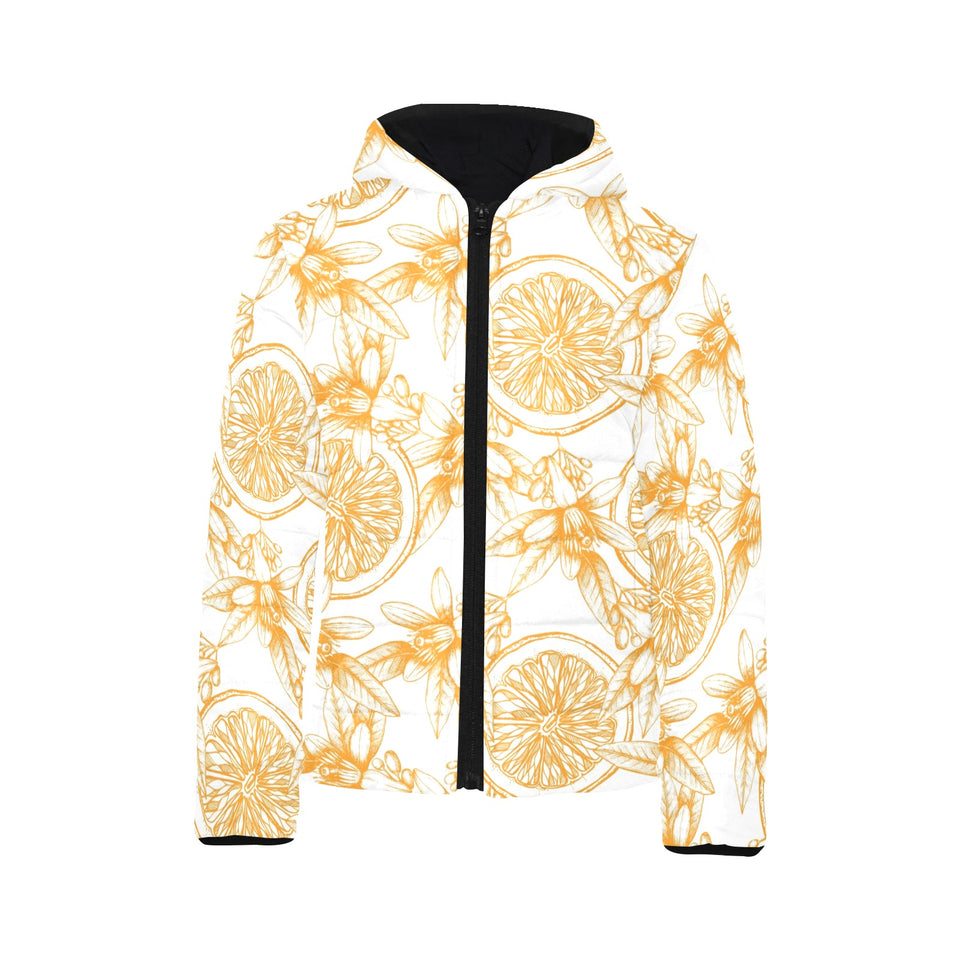 hand drawn orange fruit pattern Kids' Boys' Girls' Padded Hooded Jacket