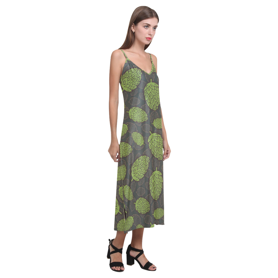 Hop pattern black background V-Neck Open Fork Long Dress
