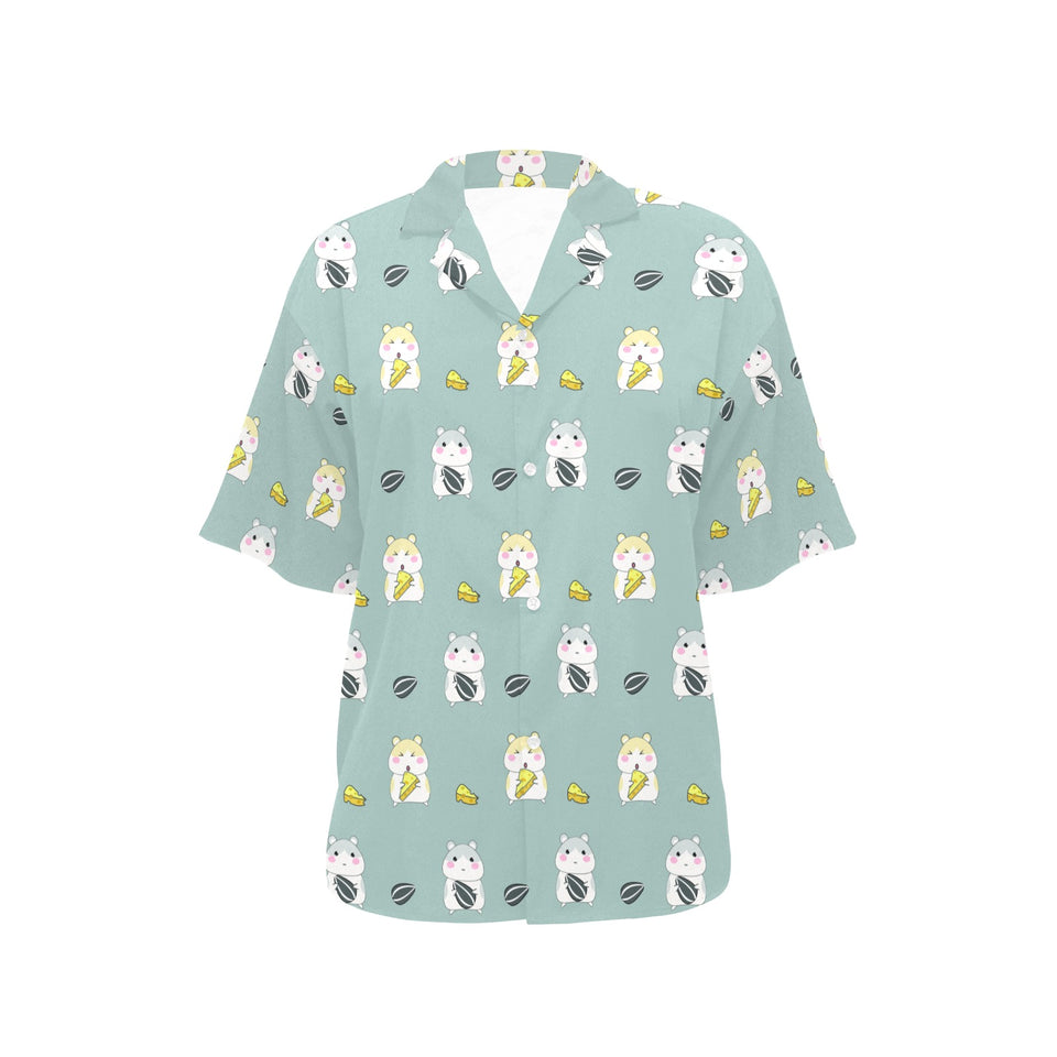 Cute hamster cheese pattern Women's All Over Print Hawaiian Shirt