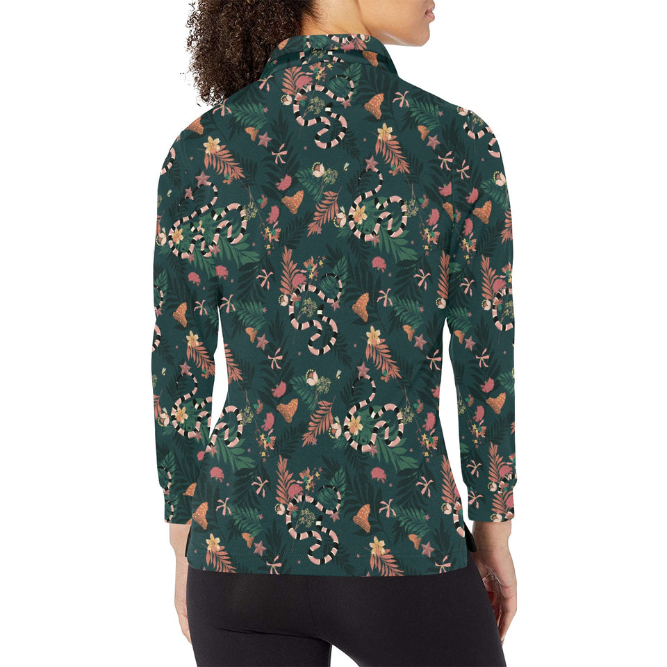 Snake forest pattern Women's Long Sleeve Polo Shirt