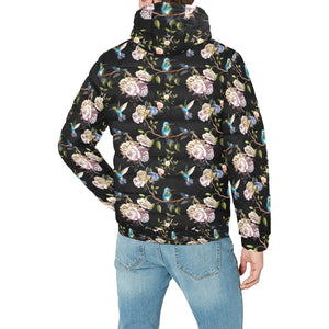Hummingbird Pattern Print Design 03 Men's Padded Hooded Jacket