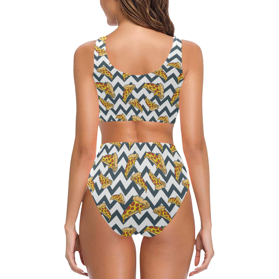 Pizza design pattern Chest Bowknot High Waisted Bikini Swimsuit