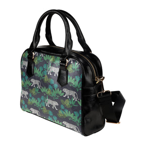 white bengal tigers tropical plant Shoulder Handbag