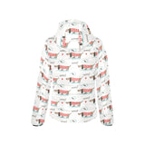 Cute dachshund bone pattern Women's Padded Hooded Jacket