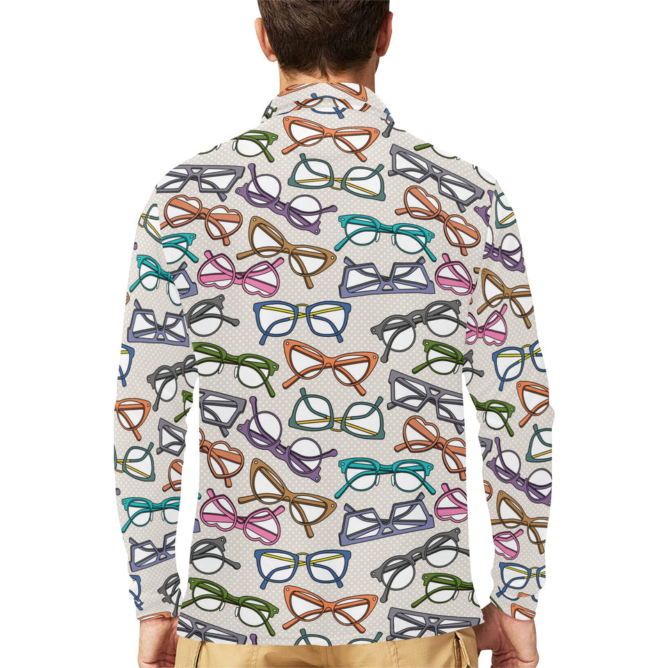 Sun Glasses Pattern Print Design 01 Men's Long Sleeve Polo Shirt