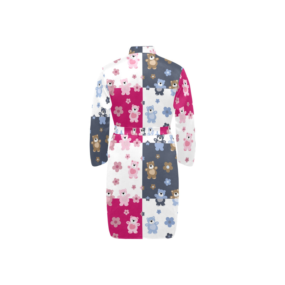 Teddy Bear Pattern Print Design 03 Men's Long Sleeve Belted Night Robe