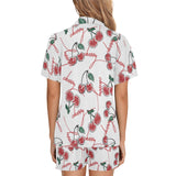 Hand drawn cherry pattern Women's V-Neck Short Pajama Set