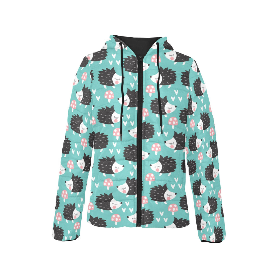 Hedgehog Pattern Print Design 03 Women's Padded Hooded Jacket