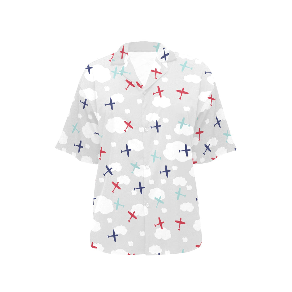 Airplane cloud grey background Women's All Over Print Hawaiian Shirt