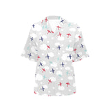 Airplane cloud grey background Women's All Over Print Hawaiian Shirt