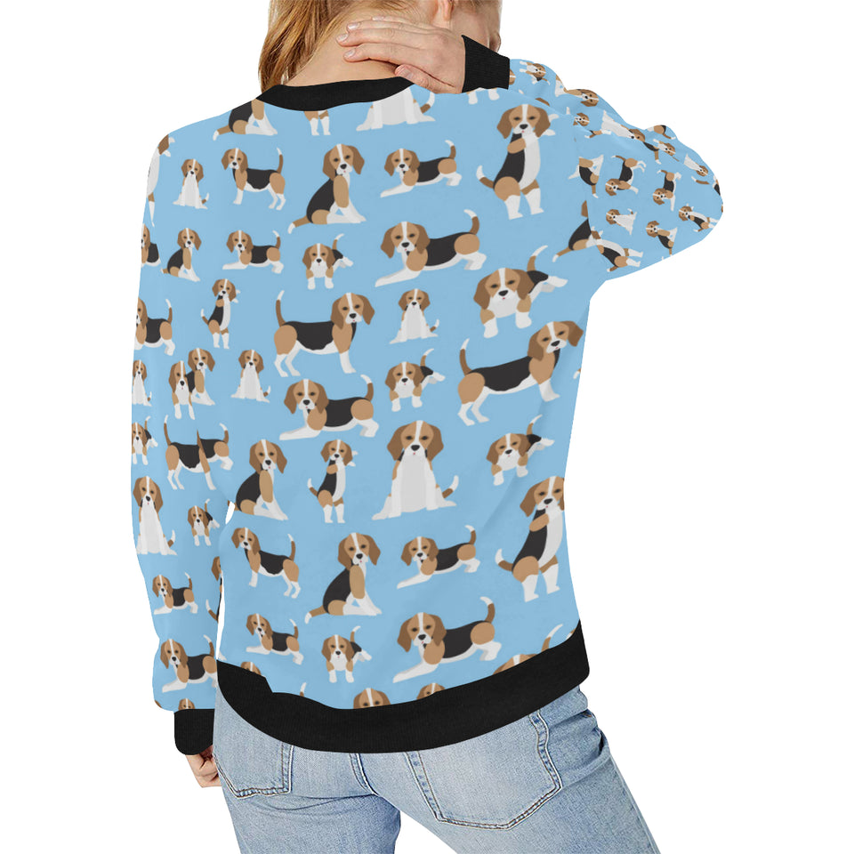 Beagle dog blue background pattern Women's Crew Neck Sweatshirt