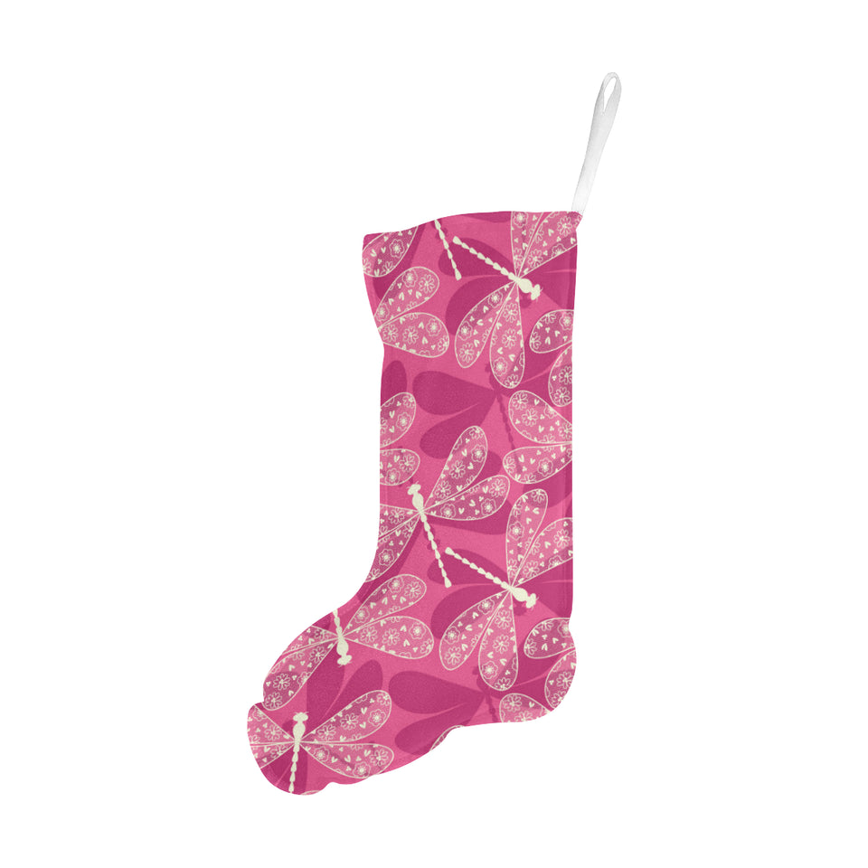 Beautiful dragonfly pink background Christmas Stocking
