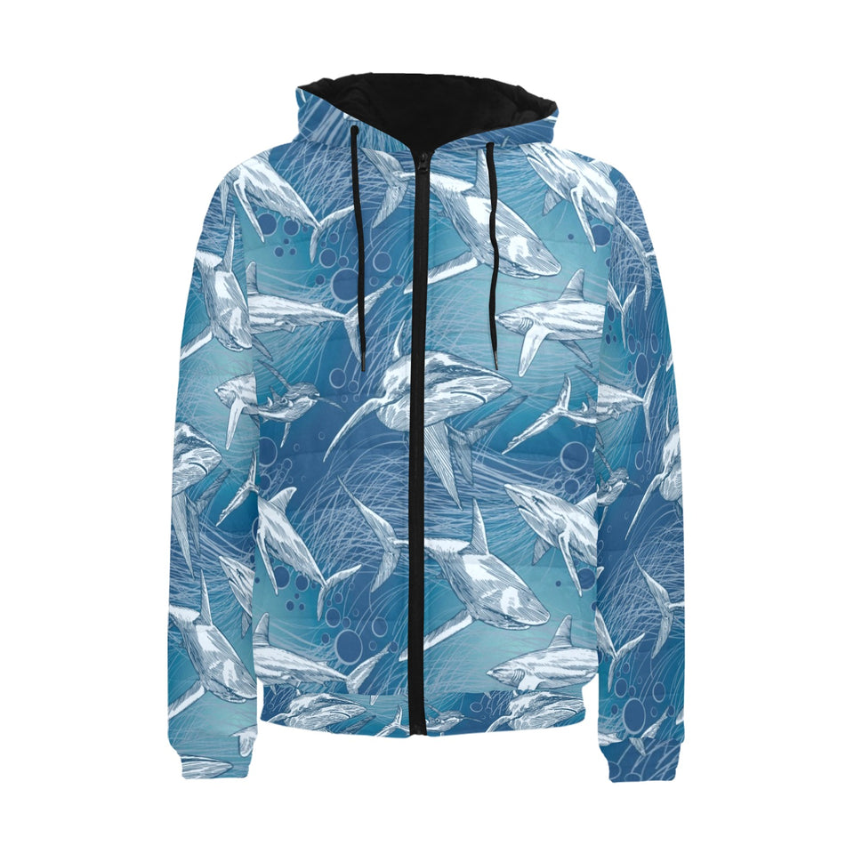 Shark hand drawn Men's Padded Hooded Jacket