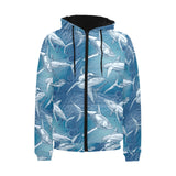 Shark hand drawn Men's Padded Hooded Jacket