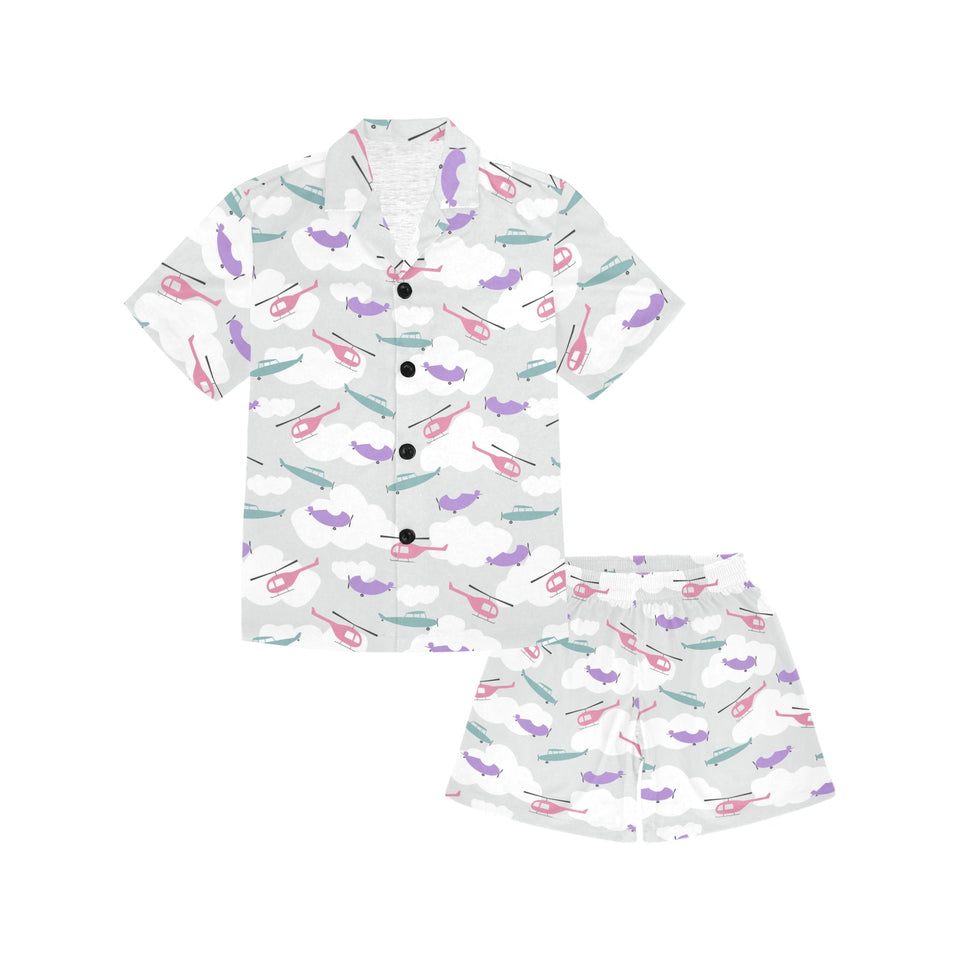 Helicopter plane pattern Kids' Boys' Girls' V-Neck Short Pajama Set