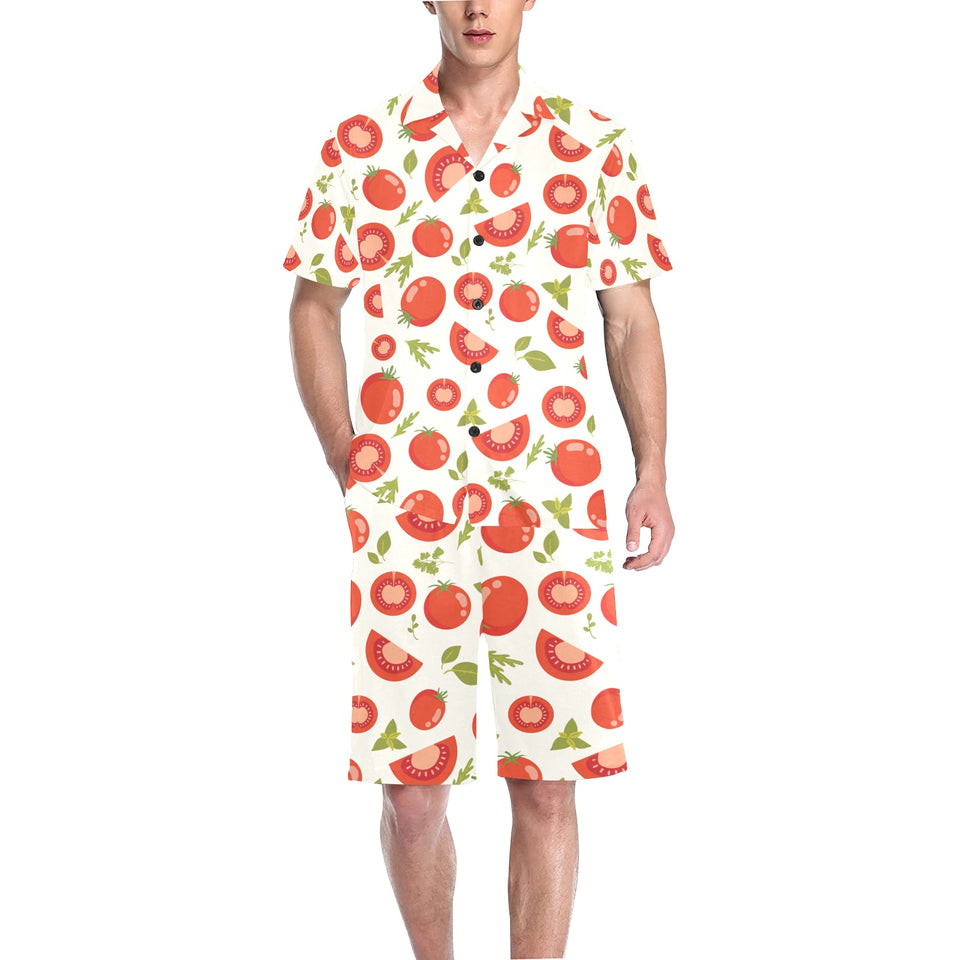 Tomato pattern Men's V-Neck Short Pajama Set