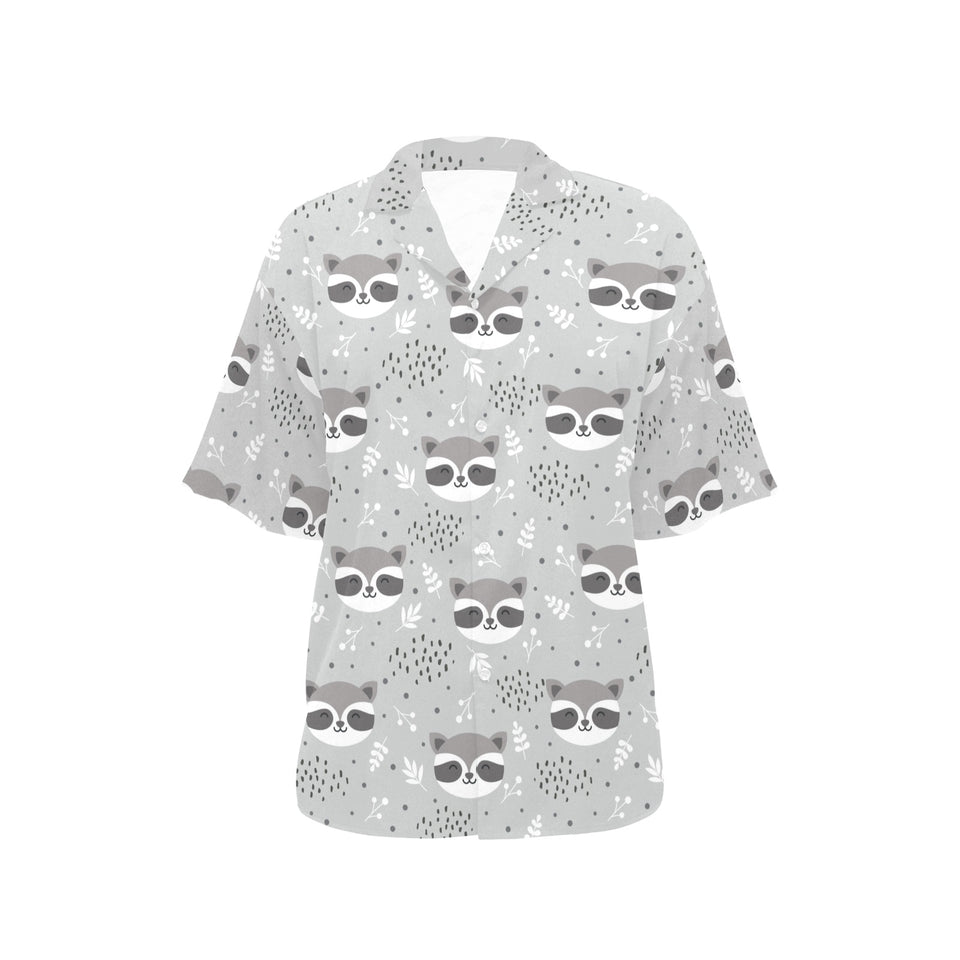 Cute raccoons leaves dot Women's All Over Print Hawaiian Shirt