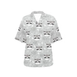Cute raccoons leaves dot Women's All Over Print Hawaiian Shirt