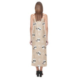 Cute raccoon heart pattern V-Neck Open Fork Long Dress