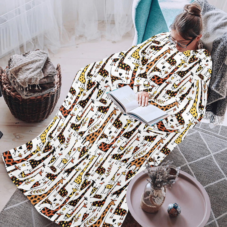 Giraffe Pattern Print Design 05 Blanket Robe with Sleeves