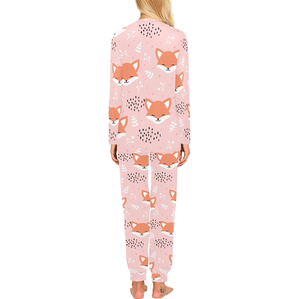 Cute fox pattern pink background Women's All Over Print Pajama Set