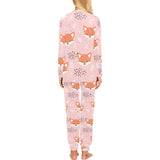 Cute fox pattern pink background Women's All Over Print Pajama Set