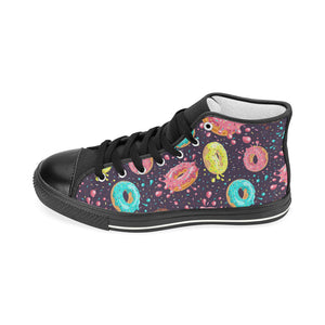 Colorful donut glaze pattern Women's High Top Canvas Shoes Black