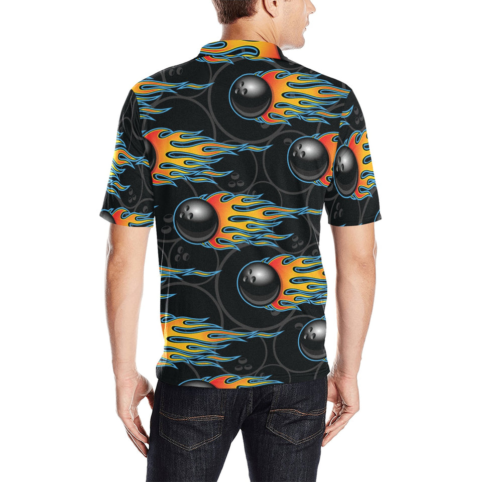 Bowling balls flame pattern Men's All Over Print Polo Shirt