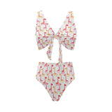Giraffe Pattern Print Design 03 Chest Bowknot High Waisted Bikini Swimsuit