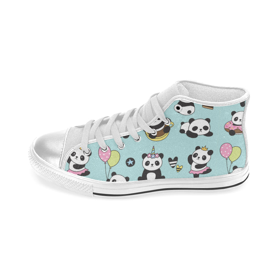 Cute baby panda pattern Women's High Top Canvas Shoes White