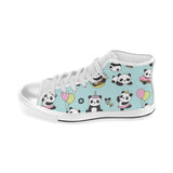 Cute baby panda pattern Women's High Top Canvas Shoes White