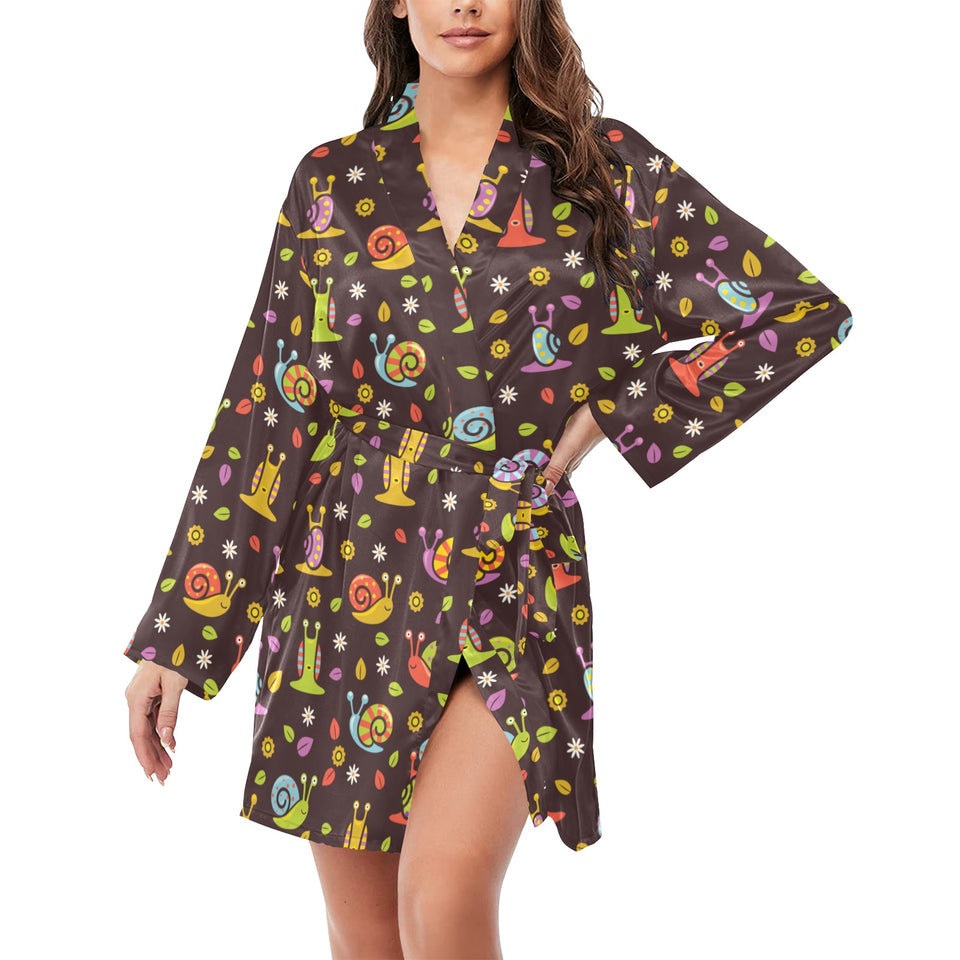 Snail Pattern Print Design 02 Women's Long Sleeve Belted Night Robe