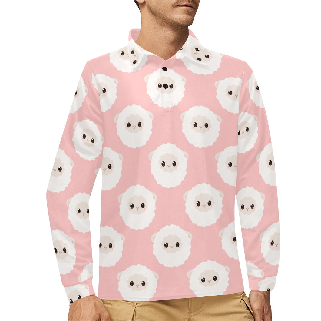 Cute sheep pattern Men's Long Sleeve Polo Shirt
