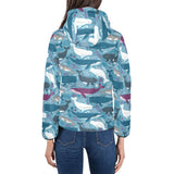 Whale design pattern Women's Padded Hooded Jacket