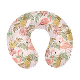 Pink flamingo birds pineapples hibiscus flower pat U-Shaped Travel Neck Pillow