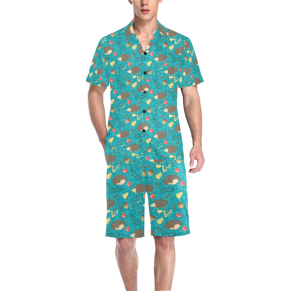 Hedgehog Pattern Print Design 01 Men's V-Neck Short Pajama Set