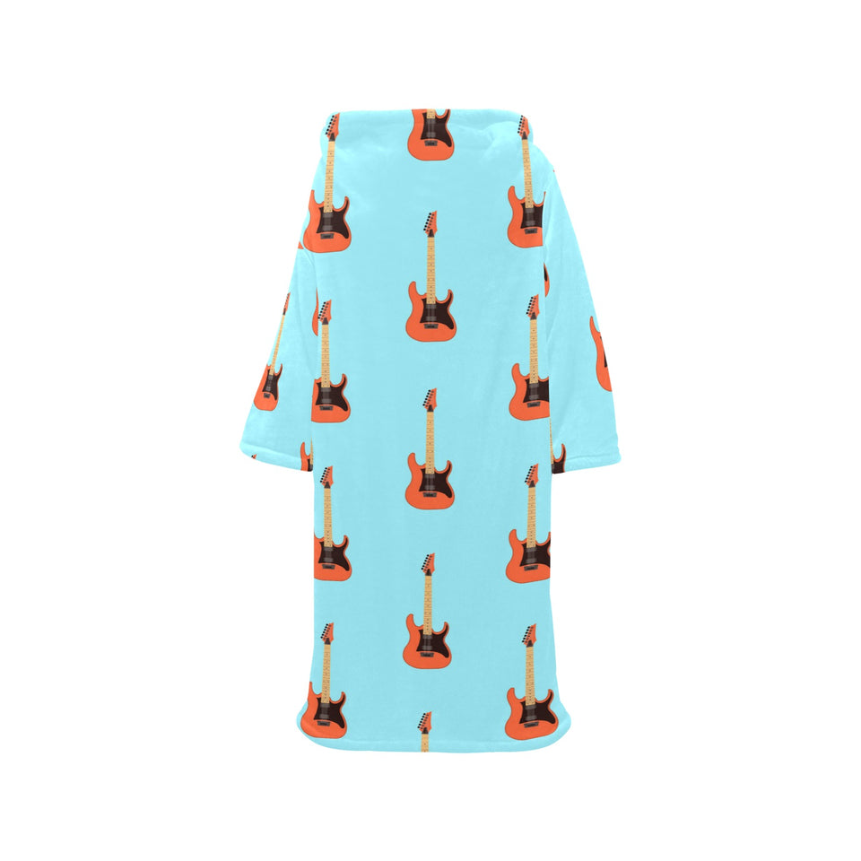 electric guitar pattern light blue background Blanket Robe with Sleeves