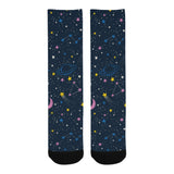 space pattern with planets, comets, constellations Crew Socks