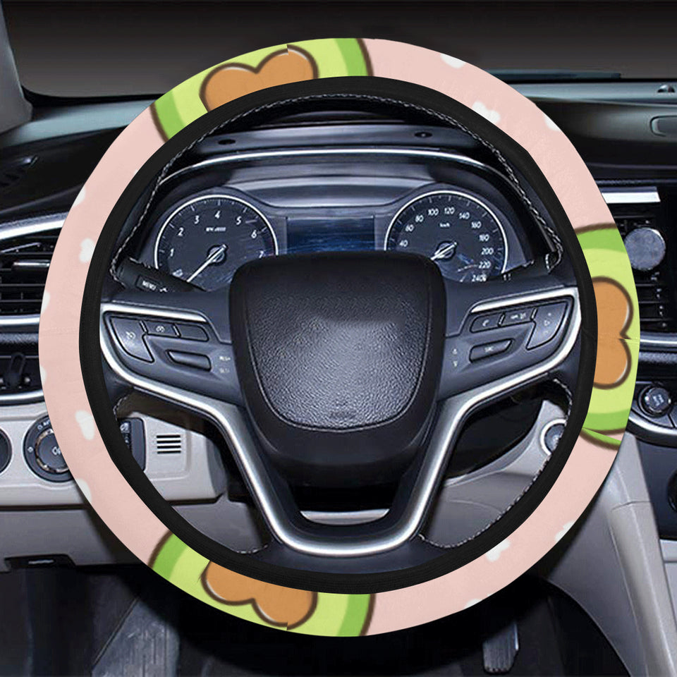 Avocado heart pink background Car Steering Wheel Cover